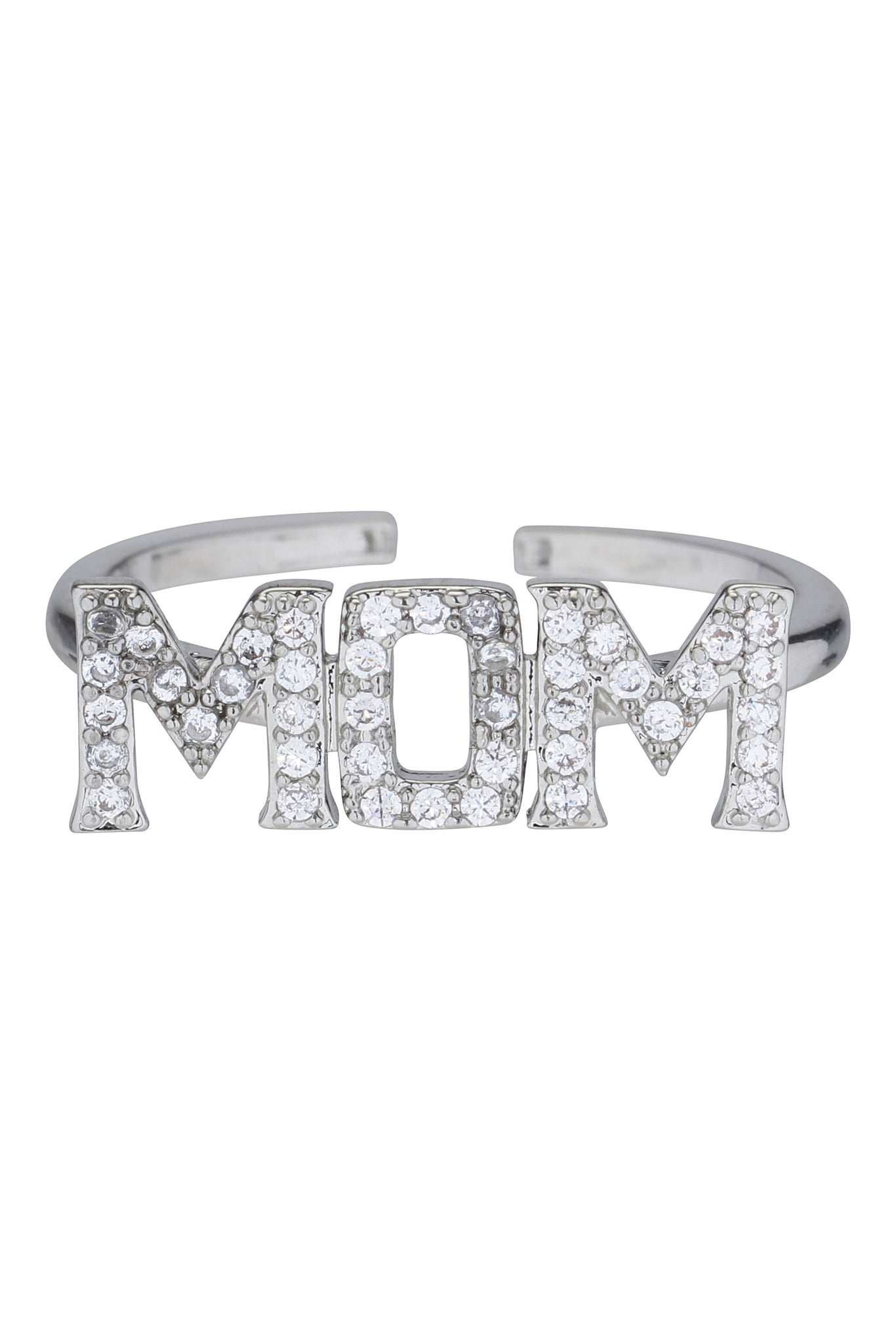 MOM ring with bling stones - forsølvet