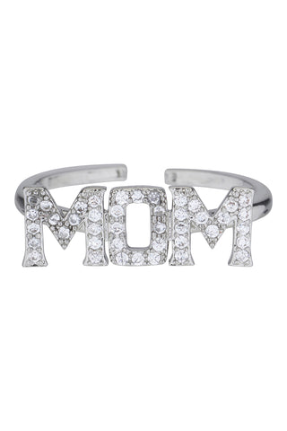 MOM ring with bling stones - forsølvet