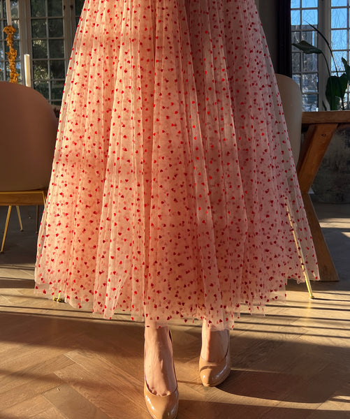 Daisy tyl skirt - pink with red hearts