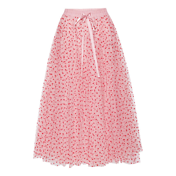 Daisy tyl skirt - pink with red hearts