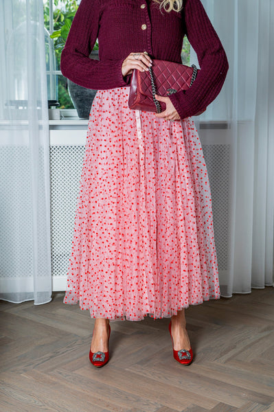 Daisy tyl skirt - pink with red hearts - EMM Copenhagen