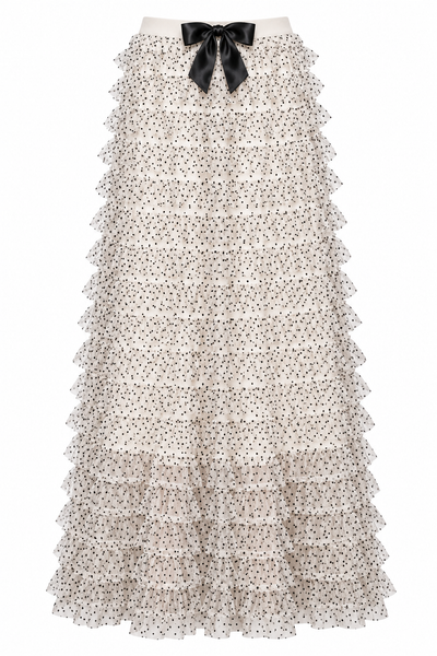 Tulle skirt - beige with bow and dots