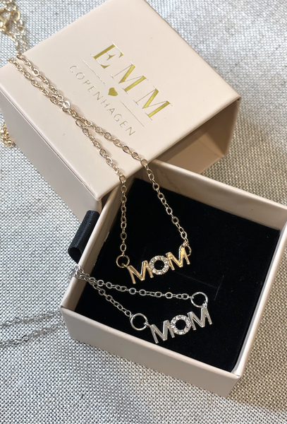 "MOM" zirkonia Bling Necklace   - Gold