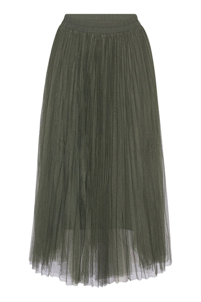 Celine - plisse tyl skirt - army green - EMM Copenhagen
