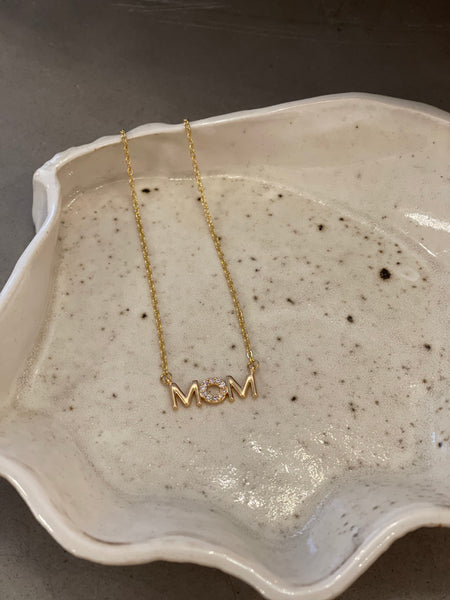 "MOM" zirkonia Bling Necklace   - Gold