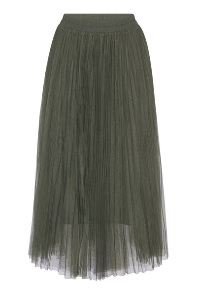 Celine - plisse tyl skirt - army green